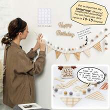 4pcs Non-Woven Fabric Happy 1/2 Birthday Decorations, Adhesive Backed, Minimalist Khaki Series, Pre-Strung, No DIY Required, Happy Birthday Garland Wreath Party Favors - Half Way to One - View 7