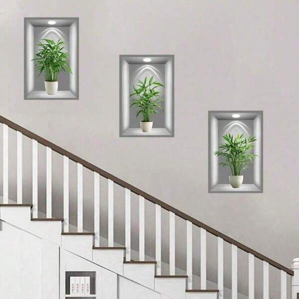 3pcs Green Plants & Floral Print Wall Stickers, Wall Decals, Vinyl Wall Decor To Freshen Up Your Home, Spring Decoration Items