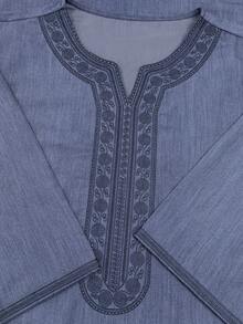 Middle Eastern Men's Embroidered Long Robe, Moroccan Men's Long Robe With Side Pockets, Islamic Men's Thobe