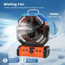 Camping Fan With LED Lantern, 20000mAh Rechargeable Battery Operated Outdoor Tent Fan With Light & Hanging Hook, 4 Speeds,  Dual Motor & LED Light For Tent, Beach, Jobsite, Emergency ﻿(Orange)