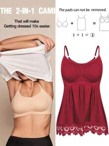 Women's Cami With Built In Bra Cup Casual Flowy Swing Pleated Tank Top With Adjustable Strap Lace Camisoles Top For Women With Built In Bra Adjustable Strap Tank Top Summer Loose Cami Shirts Plus Size S-4XL Lace Hem Basic Tops