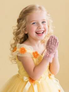 1双儿童蕾丝玫瑰镂空蝴蝶结公主手套，适合儿童派对、节日、婚礼和正式场合 - 多色 - 查看 3