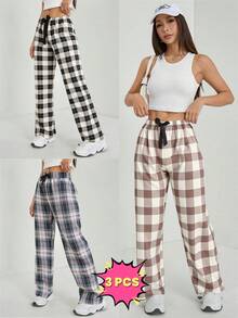 Regalo del día del maestro,3 PCS Conjunto de pantalones: Pantalón de pijama a cuadros, pajarita delantera, cinturilla elástica, bonito pantalón para dormir, pantalón para caminar al aire libre. - Negro - Ver 6