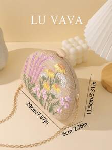 Bolso de mano de paja tejido a mano de LU VAVA con cadena dorada fija, bordado floral multicolor para boda en la playa, regalo para damas de honor bohemias, bolso para fiesta de picnic que cabe el teléfono