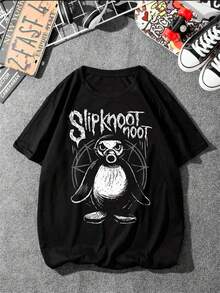 Slipknoo7 Penguin Basic T-Shirt Rock And Roll Music Band Shirt Unisex 100% Cotton Plus Size - Immediate Shipping! - 黑色 - 查看 1