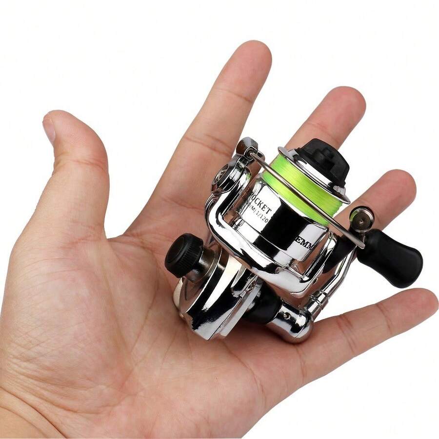 Compact Mini 100 Spinning Fishing Reel - Stainless Steel, High-Speed 4.3:1 Spinning Fishing Gear Ratio With Interchangeable Rocker Arm & Included 109yd Line, Perfect For Carp Fishing And Saltwater Fishing, Portable Angling Supplies