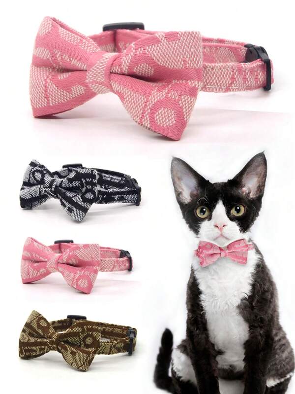Collar de mascota impreso de poliéster lindo, tamaño ajustable con hebilla, collar de mascota con moño, adecuado para perros y gatos, apropiado para uso diario