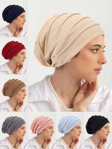 1pc New Style Hexagon Pleated Beanie Cap, Crinkled Bamboo Knot Turban Hijab For Dress, Beach, Holiday,Travel Essential - A - View 12