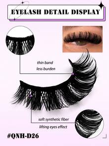 10 Pairs D Curl Russian Strip False Eyelashes Cat Eye Lashes Natural Look Fluffy Faux Mink Lashes Volume Wispy Long Foxy Eye Lifting Look Fake Eyelashes Strip Lashes, Lashes, Eyelashes, Fake Lashes - Black - View 9