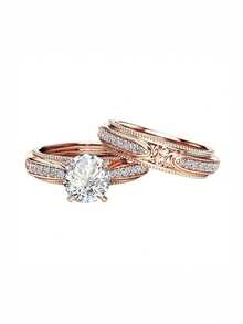 2 Stücke/Set modischer Kubikzirkonia Ring für Frauen für Hochzeit, Verlobung, Jahrestag, Party Schmuck, Valentinstag Geschenk - 1# - Übersicht 2