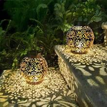 1 件 LED 太阳能圆形水滴灯莲花图案户外吊灯时尚庭院太阳能灯适用于花园户外街道万圣节日常派对 - 暖色 - 查看 6