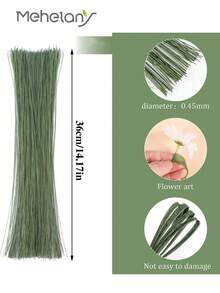 100根散装绿色桨形铁丝，长14.17英寸，绿色花艺铁丝，适用于插花、花艺制作、珠宝制作、礼品制作、工艺品制作、DIY花环制作、花束扎带、花园植物扎带、人造花卉植物花环装饰、家居室内外花园婚礼派对装饰、春季情人节母亲节生日礼物装饰配件 - 綠色 - 查看 2