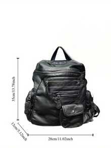 Ladies' Fashionable Y2K Vegan Leather Backpack With Large Capacity, Vintage And Spicy Girl Made Old Shoulder Bag, Multiple Pockets, Rivet Women's Wallet Suitable For Daily Commuting, Is A Perfect Holiday Gift - màu đen - Xem 5