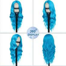 COOLTeal Blue Wig For Women Teal Blue Wavy Wig Middle Part 26 Inch Blue Wigs Heat Resistant Synthetic Wigs For Daily Party Use! - TealBlue - View 3