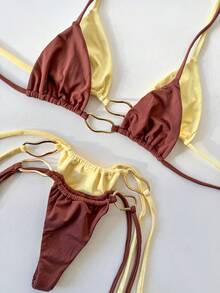 String Bikini With Tie - Polyamide Ribbon Marking With Premium Gold Rings Elegant Contrast Drawstring Beach Holidays - 白色 - 查看 3