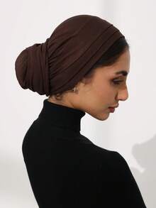 1pc Women Classic Solid Color Elegant 3-Layer Turban ,WomenHeadscarf With Long Soft Flowing Tail, Fashion Headwrap Absorbent Breathable Comfortable High-Grade Knitted Fabric, Suitable For Daily, Yoga, Outdoor For Dress - 3-layer Long Ribbon Hijab - View 25