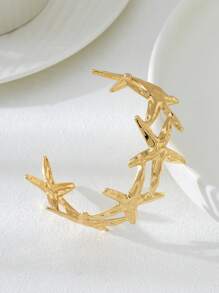 1pc Summer Holiday Beach Island Style Creative Golden Textured Starfish Bracelet For Women, Suitable For Travel / Vacation / Daily Wear
