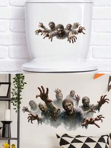 Halloween Zombies, die mit bedrohlichen Gesten auf Sie zukommen, Toiletten- und Wandaufkleber, terroristisch realistischer Wanddekor-Stil, matte Oberfläche, wasserfest, ablösbar, selbstklebend, einfach abziehen und aufkleben, abnehmbares einzigartiges Feriengeschenk, Halloween Dekoration - Verschiedenfarbig - Übersicht 1