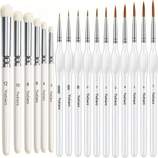 Set Of 17 White Miniature Paint Brushes Including 11 Micro Detail Brushes And 6 Dry Brushes, Ideal For Acrylics, Watercolors, Paint By Number, And Figurine Painting.,Back To School,School Supplies