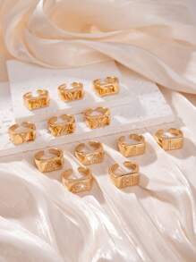 1 Stück modischer minimalistischer Buchstaben 26 Buchstaben quadratischer offener Ring, geeignet für tägliches Dekor-Tragen, kann ein Geschenk für Liebhaber, Freunde, Familie an Geburtstag, Feiertag, Jahrestag sein