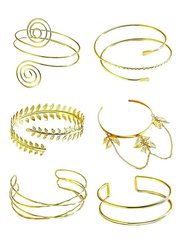 Set de 6 brazaletes geométricos minimalistas ajustables, pulseras de metal con flores exageradas, adecuados para fiestas, regalos y uso diario