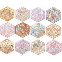 可爱动物卡通 3D 场景贴纸全系列，DIY 房屋贴纸，3D 可爱微型场景贴纸，适合成人儿童缓解压力打发时间 - 彩色 - 查看 1