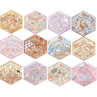 Cute Animal Cartoon 3D Scenes Sticker All Series, DIY House Stickers , 3D Cute Miniature Scene Stickers For Adult Kids Relief Stress Pass The Time