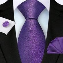 3pcs/Set 8cm Width Solid Cracked Pattern Necktie, Handkerchief, Cufflink Men's Tie Set, High Quality Classic Fashion Business Casual Tie Set, Men's Wedding Accessories, Family/Christmas/Father's Day Gift