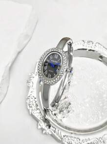 1 relógio de pulso, dourado, prateado, com diamantes, luxuoso, de marca requintada, elegante, de aço inoxidável, à prova d'água, adequado para uso diário, para presentes femininos
