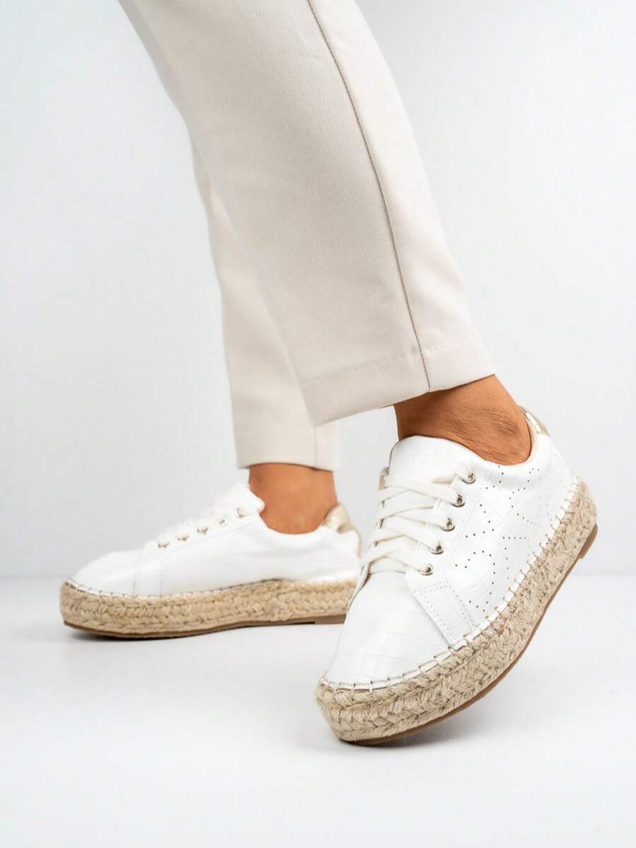Classic Espadrille Platform Sneakers - White - View 1