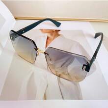 大框黑色圆脸时尚眼镜，女士优雅高档方形亮片时尚眼镜，2025新款，配黑色眼镜盒 - 8173黃綠 - 查看 3