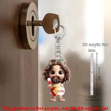 1 Creative Jesus Image Holding Heart And Lamb, Fashionable Beach Style Religious 2D Flat Acrylic Home Decoration Essential, Car Rearview Mirror Ornaments, Bedroom, Living Room Home Interior Wall Decoration, Holiday Party Decoration, School Bag Back Ornaments And Suitcase Pendants, Perfect Gift For Family And Friends School Decor School Surprise Dormitory Decor Back To School Room Decor School Supplies - Jesus-pendant-d-shaped Keychain - View 8
