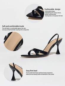 Women's Fashionable Pointed Toe High Heels, Glitter Mirrored Finish, Stiletto Heels, Ankle Strap Design, Elegant And Sexy For Parties, Outdoor Events, Suitable For Spring/Summer - Black - View 5