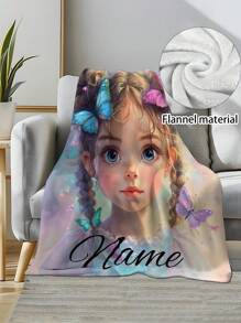 1 pieza Manta de sofá con temática de niña mariposa personalizada, admite texto personalizado, decoración de hogar romántica y soñadora, manta apta para cumpleaños, Día del Padre, graduación, boda, Navidad, sofá, cama, coche, dormitorio, sala de estar, regalo único y personalizado
