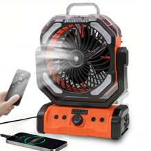 Camping Fan With LED Lantern, 20000mAh Rechargeable Battery Operated Outdoor Tent Fan With Light & Hanging Hook, 4 Speeds,  Dual Motor & LED Light For Tent, Beach, Jobsite, Emergency ﻿(Orange)