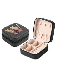1pc Mini Floral Alphabet Jewelry Storage Box, A-Z Gold Letters, Portable Zipper Travel Jewelry Storage Box, Gift Box For Women, Multi-Function Jewelry Display Stand For Rings, Pendants, Earrings, Necklaces, Etc. - Suitable For Women, Mother, Girlfriend, Valentine's Day Gift Box.