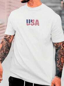 Men's T-Shirt United States USA Flag Fashion Streetwear Casual Round Neck In Premium Combed 30.1 Yarn Knit