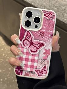 1 件时尚牛仔布蝴蝶图案柔软防水防震防滑手机壳保护套适用于苹果和手机
