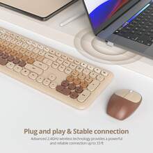 Quiet Wireless Keyboard And Mouse, Retro Typewriter-Style Full-Size Colorful Keyboard And Mouse Combo, Slim Design, Low-Noise Typing For Windows PC Laptop - Cà phê nâu - Xem 2