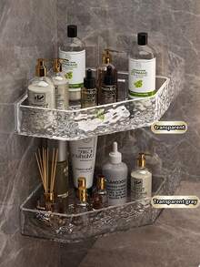 1 Piece Glacier Textured Wall Shelf For Bathroom; Corner Shelf For Shower Without Perforation Required For Bathroom; Storage Shelf Above Toilets; Organizer Of Makeup And Skin Care For The Sink; Wall Storage Shelf For Kitchen Decoration, Bathroom, Autumn Decoration,Birthday Decarations,New Year Gifts,Valentine's Day Gifts(Let It Sit For 24 Hours Before Use) - Transparent - View 3