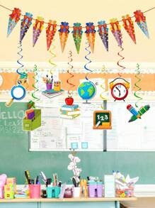 9 piezas de bolsas de dulces de colores, guirnalda y decoraciones de remolinos para volver a la escuela, remolinos colgantes de manzana, lápiz, papel, suministros para decorar la pared del aula, decoración para la fiesta del primer día de escuela