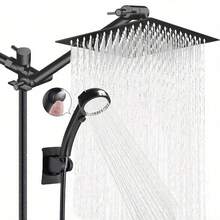 Shower Head, High-Pressure Showerhead/Handheld Shower Combination, With 8-Inch Top Spray, 9 Adjustable Leak Proof Shower Heads, With Bracket/Hose, Adjustable Angle, Contemporary Desig - Black-upgrade - View 1