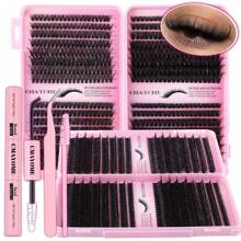 640-Piece Premium Mixed-Style 10D-100D False Eyelash Kit (Includes Adhesive, Tweezers And Brush) - Effortless DIY For Beginners, Achieving A Natural, Voluminous Look - D-Shaped Curl, Reusable - Cat-Eye And Cluster Styles, Lengths 10-18mm