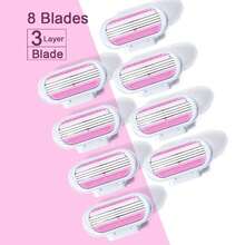 1 Handle + 8 Blades Set 8 Blades 12 Blades Women Bikini Manual Hair Removal Tool 3 Layers Stainless Steel Razor Blades Replaceable Razor Blades