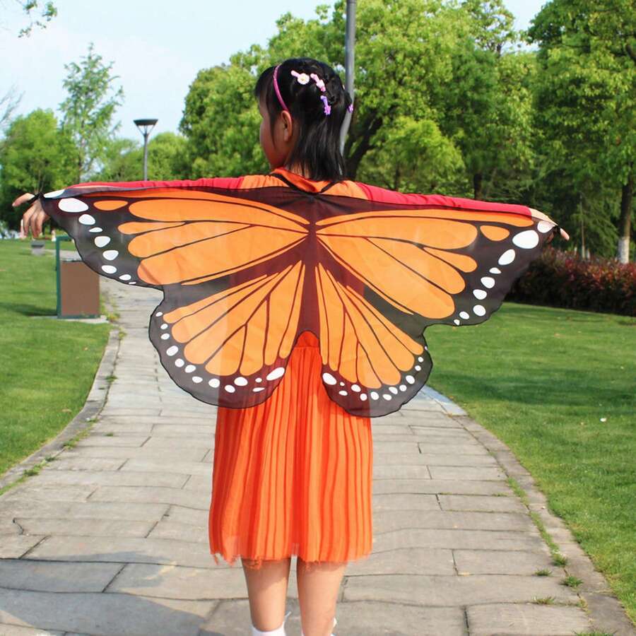 Accesorio de disfraz de alas para niños y niñas, disfraz de mariposa para fiesta de fantasía, capa de hada de cosplay para niños - Naranja - Ver 1