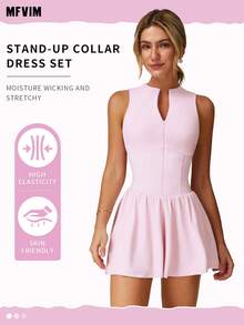 MFVIM 2025 Tennis Skort With Built-In Bra - A-Line Fit For Gym & Beach - Pink - View 1