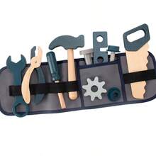 Kids Pretend Play Wood Repair Tool Belt Set, Includes Nut, Hammer, Screwdriver, Saw, Wrench - Children's Birthday Gift