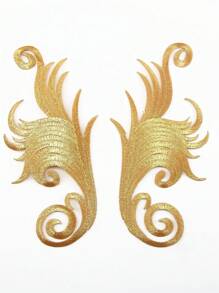 2pcs Gold Hollow Out Embroidery Applique Patch With Adhesive Backing For Clothing Decoration