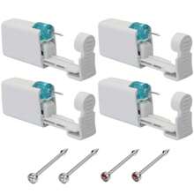 4 pezzi di Set monouso per piercing al naso con gemme incorporate - Operazione semplice e pratica per kit piercing al naso