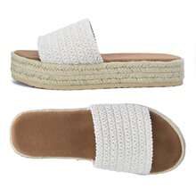 Sandalias de mujer para verano con plataforma, estilo deslizable, punta abierta, suela de yute y comodidad de uso - Beis - Ver 7